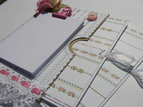 *pink rose* handmade paper bag fridge magnet notepad pulled tags